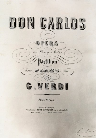 Portada de la partitura de Don Carlos, 1867 de French School